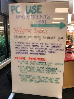 Whiteboard Sign with Directions for PC Appointments