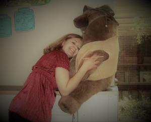 Ruth the Librarian Hugging Thorndyke the Bear