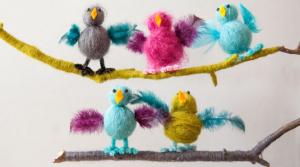 Birds made out of yarn