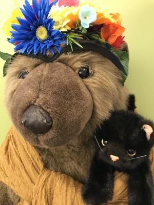 Thorndyke the Bear Dressed as Frida Kahlo with a Cat