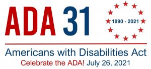 ADA 31th Anniversary Logo Red white and blue; 7-26-1990 to 7-26-2021