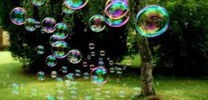 soap bubbles with forest background