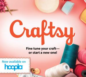 Image with text reading: Craftsy now available on hoopla